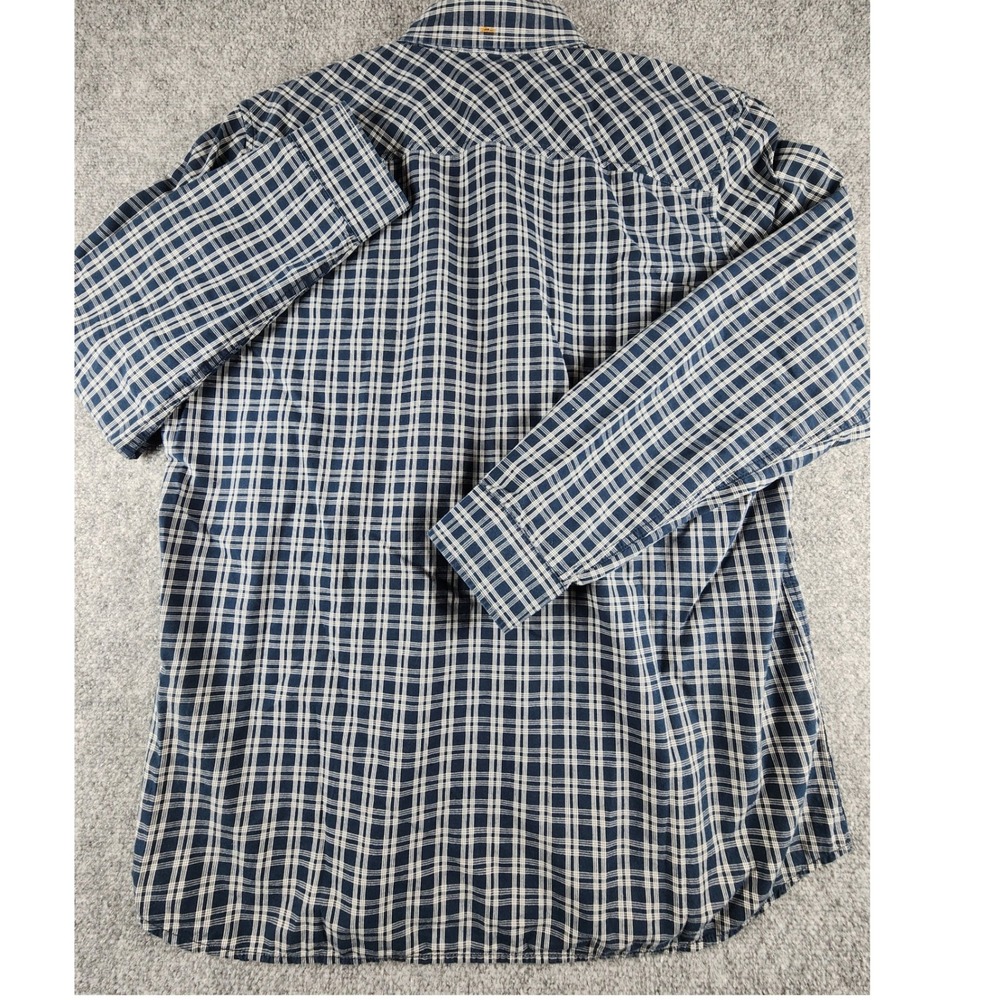 Timberland Mens XL Slim Fit Plaid Button Down Shirt Navy Blue White Long Sleeve - Picture 6 of 6